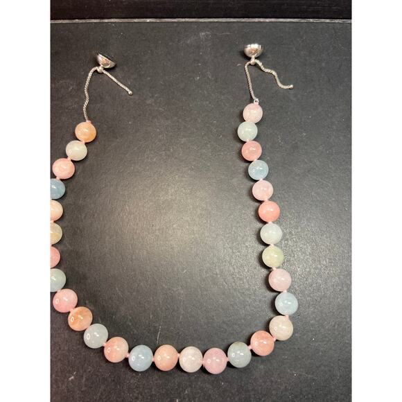 Modern Multi Beryl Bolo Necklace 12mm Morganite Aquamarine Sterling - Picture 4 of 13